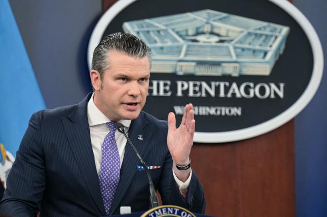 US Secretary of Defense Pete Hegseth speaks during a press briefing at the Pentagon in Washington, DC, on March 31, 2026. Hegseth said Tuesday that talks on ending the Iran war are making progress even as the more than month-long US-Israeli military campaign against the Islamic republic continued. "They are very real. They are ongoing, they are active, and I think, gaining strength," Hegseth told reporters of the negotiations. (Photo by Oliver Contreras / AFP)