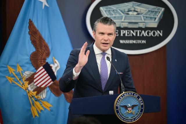 US Secretary of Defense Pete Hegseth speaks during a press briefing at the Pentagon in Washington, DC, on March 31, 2026. Hegseth said Tuesday that talks on ending the Iran war are making progress even as the more than month-long US-Israeli military campaign against the Islamic republic continued. "They are very real. They are ongoing, they are active, and I think, gaining strength," Hegseth told reporters of the negotiations. (Photo by Oliver Contreras / AFP)
