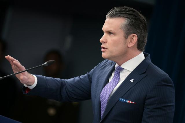 US Secretary of Defense Pete Hegseth speaks during a press briefing at the Pentagon in Washington, DC, on March 31, 2026. Hegseth said Tuesday that talks on ending the Iran war are making progress even as the more than month-long US-Israeli military campaign against the Islamic republic continued. "They are very real. They are ongoing, they are active, and I think, gaining strength," Hegseth told reporters of the negotiations. (Photo by Oliver Contreras / AFP)