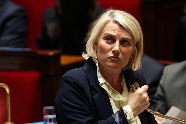 Ensemble Pour la Republique's MP Stephanie Rist speaks during a session of questions to the government at The National Assembly, France's lower house of parliament in Paris on March 31, 2026. (Photo by Anne-Christine POUJOULAT / AFP)
