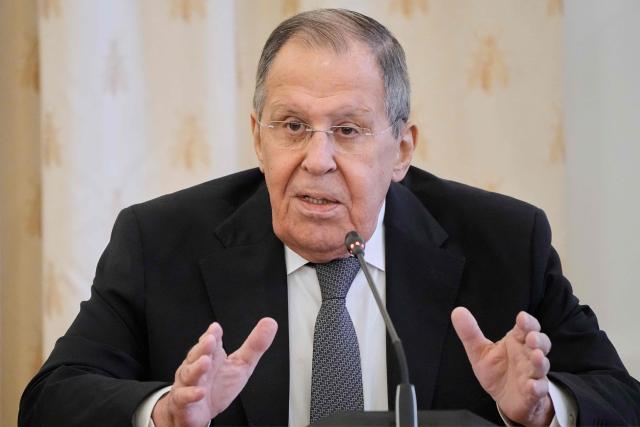 Russia's Foreign Affairs Minister Sergey Lavrov speaks at a general assembly of the Russian International Affairs Council at Zinaida Morozova's Mansion in Moscow on March 31, 2026. (Photo by Alexander Zemlianichenko / POOL / AFP)