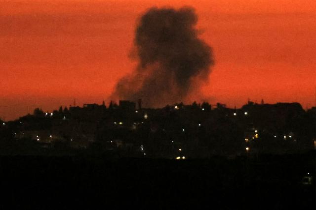 Smoke rises following an Israeli airstrike on the village of Mayfadoun in southern Lebanon as seen from nearby Marjayoun on March 31, 2026. Lebanon was drawn into the Middle East war last week when Iran-backed militant group Hezbollah attacked Israel in response to the killing of the Iranian supreme leader during US-Israeli strikes on February 28. (Photo by AFP)