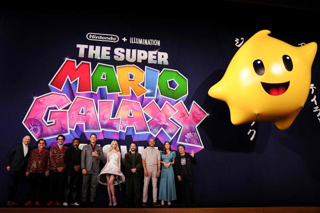 (FILES) (L-R) American actors Chris Meledandri, Jack Black, Benny Safdie, Donald Glover, Chris Pratt, Anya Taylor Joy, Charlie Day, Keegan-Michael Key, Brie Larson and Shigeru Miyamoto attend the world premiere of 'The Super Mario Galaxy Movie' at Minamiza Theater in Kyoto on March 28, 2026. Super Mario's creator Shigeru Miyamoto told AFP he had never imagined that the "little character I drew would become so big", bouncing through the decades from pixellated New York sewers to a silver-screen space epic. (Photo by Yuichi YAMAZAKI / AFP)