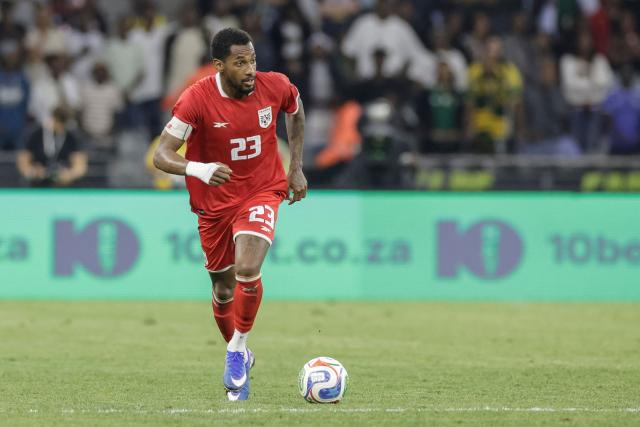 Panama's defender #23 Michael Amir Murillo controls the ball during the friendly international football match between South Africa and Panama at the Cape Town Stadium in Cape Town on March 31, 2026. (Photo by GIANLUIGI GUERCIA / AFP)