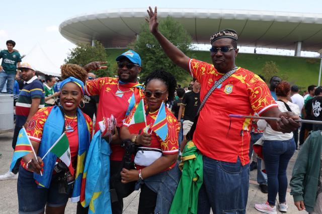 Democratic Republic of the Congo fans pose for a picture ahead of the 2026 FIFA World Cup qualifiers final playoff football match between the Democratic Republic of the Congo and Jamaica at the Akron Stadium in Zapopan, Jalisco state, Mexico, on March 31, 2026. (Photo by Ulises Ruiz / AFP)