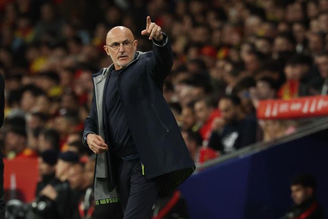 Spain's Spanish coach Luis de la Fuente gestures during the international friendly football match between Spain and Egypt at RCDE Stadium in Cornella de Llobregat, near Barcelona, on March 31, 2026. (Photo by Lluis GENE / AFP)