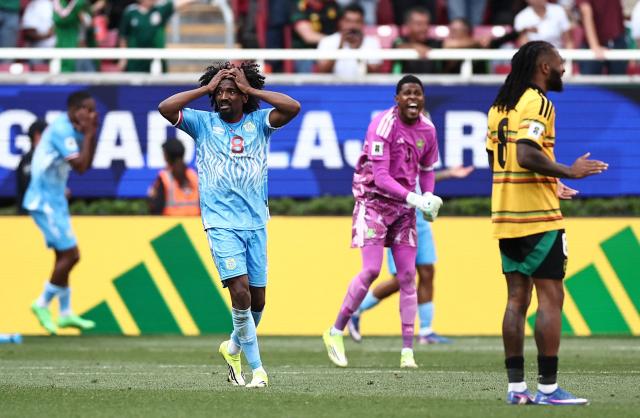 DR Congo's midfielder #08 Samuel Moutoussamy reacts after his team had a goal disallowed during the 2026 FIFA World Cup qualifiers final playoff football match between the Democratic Republic of the Congo and Jamaica at the Akron Stadium in Zapopan, Jalisco state, Mexico, on March 31, 2026. (Photo by Ulises Ruiz / AFP)