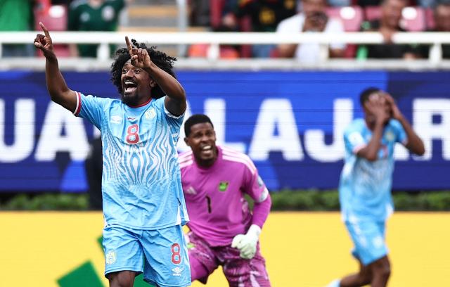 DR Congo's midfielder #08 Samuel Moutoussamy protests after his team had a goal disallowed during the 2026 FIFA World Cup qualifiers final playoff football match between the Democratic Republic of the Congo and Jamaica at the Akron Stadium in Zapopan, Jalisco state, Mexico, on March 31, 2026. (Photo by Ulises Ruiz / AFP)
