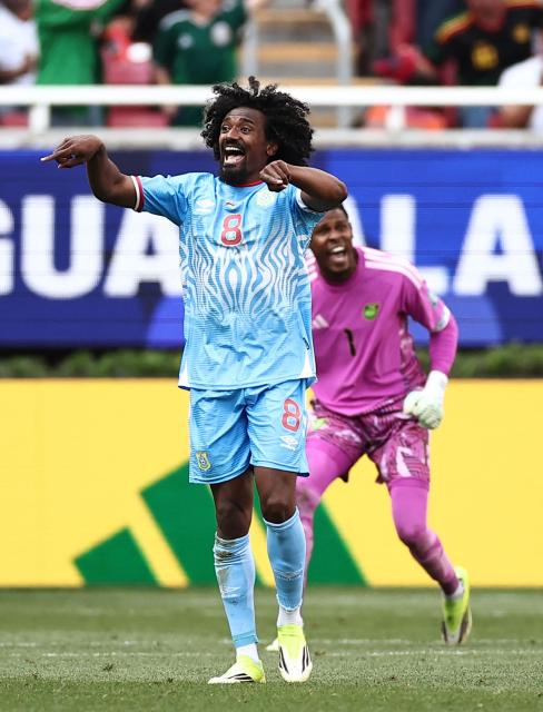 DR Congo's midfielder #08 Samuel Moutoussamy protests after his team had a goal disallowed during the 2026 FIFA World Cup qualifiers final playoff football match between the Democratic Republic of the Congo and Jamaica at the Akron Stadium in Zapopan, Jalisco state, Mexico, on March 31, 2026. (Photo by Ulises Ruiz / AFP)