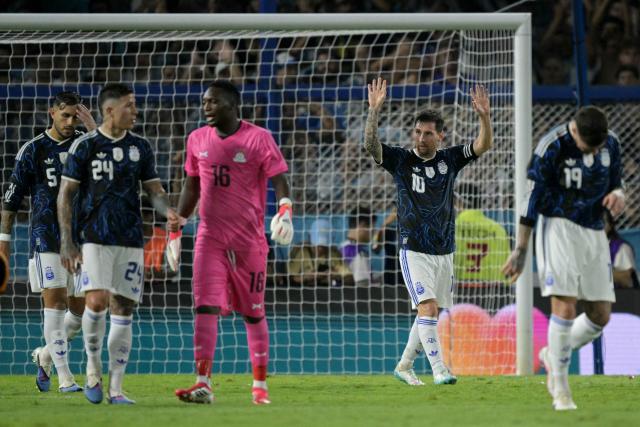 Argentina's forward #10 Lionel Messi celebrates scoring his team's second goal during a friendly football match between Argentina and Zambia at La Bombonera stadium in Buenos Aires on March 31, 2026. (Photo by JUAN MABROMATA / AFP)