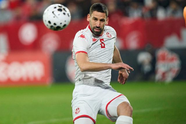 Tunisia's midfielder #06 Rani Khedira controls the ball during a friendly football match between Canada and Tunisia at BMO Field in Toronto, Canada, on March 31, 2026. (Photo by Geoff Robins / AFP)
