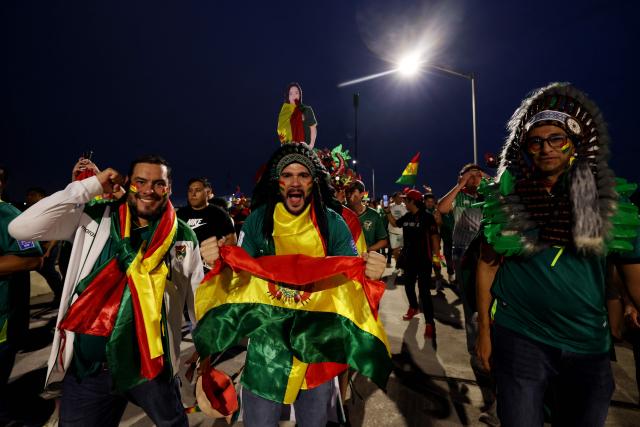 Bolivian fans gesture as they arrive to the 2026 FIFA World Cup qualifiers final playoff football match between Iraq and Bolivia at the BBVA Stadium in Guadalupe, Nuevo Leon state, Mexico, on March 31, 2026. (Photo by Julio Cesar AGUILAR / AFP)