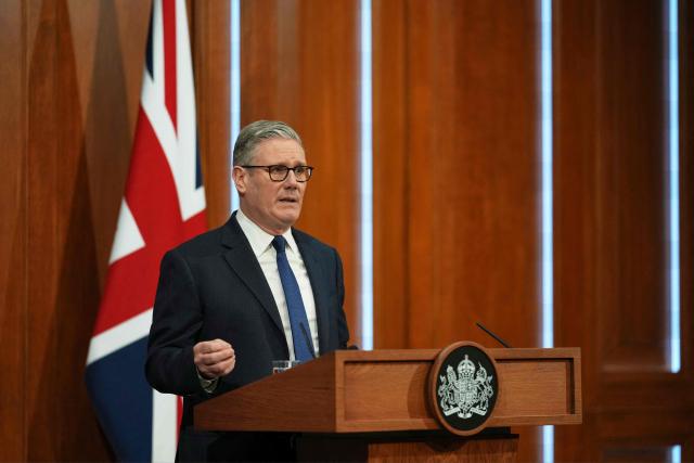 British Prime Minister Keir Starmer speaks during a press conference to update on the latest situation in the Middle East and how the government is supporting families at home at 10 Downing Street in London, on April 1, 2026. (Photo by Frank Augstein / POOL / AFP)