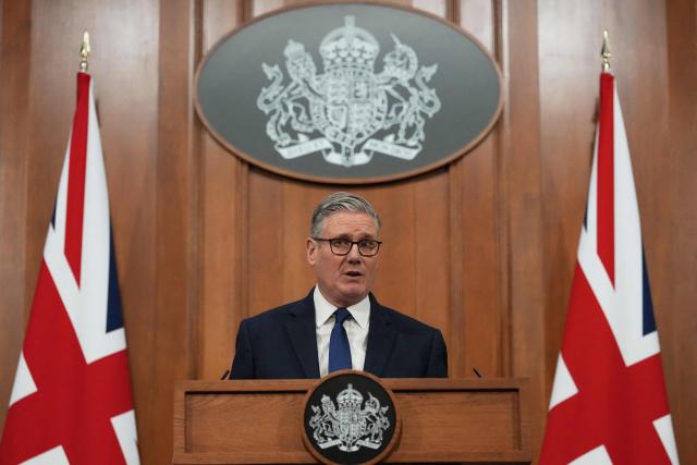British Prime Minister Keir Starmer speaks during a press conference to update on the latest situation in the Middle East and how the government is supporting families at home at 10 Downing Street in London, on April 1, 2026. (Photo by Frank Augstein / POOL / AFP)