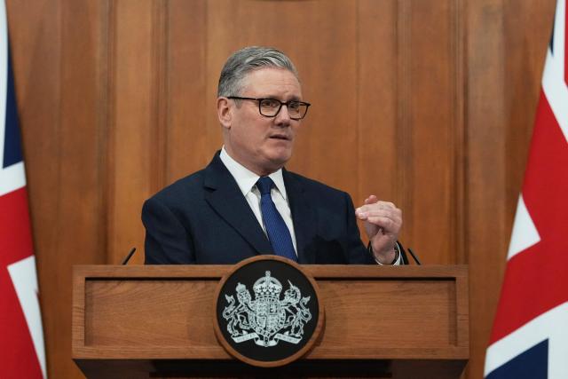 British Prime Minister Keir Starmer speaks during a press conference to update on the latest situation in the Middle East and how the government is supporting families at home at 10 Downing Street in London, on April 1, 2026. (Photo by Frank Augstein / POOL / AFP)