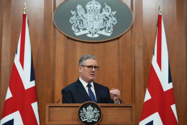 British Prime Minister Keir Starmer speaks during a press conference to update on the latest situation in the Middle East and how the government is supporting families at home at 10 Downing Street in London, on April 1, 2026. (Photo by Frank Augstein / POOL / AFP)