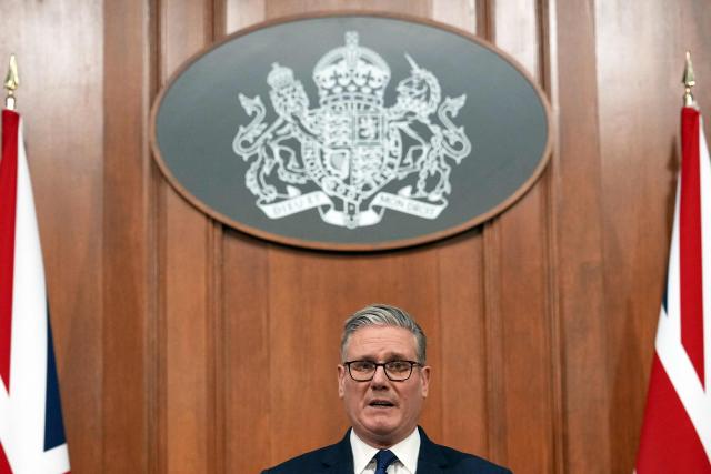 British Prime Minister Keir Starmer speaks during a press conference to update on the latest situation in the Middle East and how the government is supporting families at home at 10 Downing Street in London, on April 1, 2026. (Photo by Frank Augstein / POOL / AFP)
