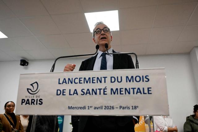 Denis Robin, President of the Agence Regional de Sante (ARS) Ile-de-France, delivers a speech during a mental health conference (Assises de la sante mentale) in Paris on April 1, 2026. (Photo by Anna KURTH / AFP)