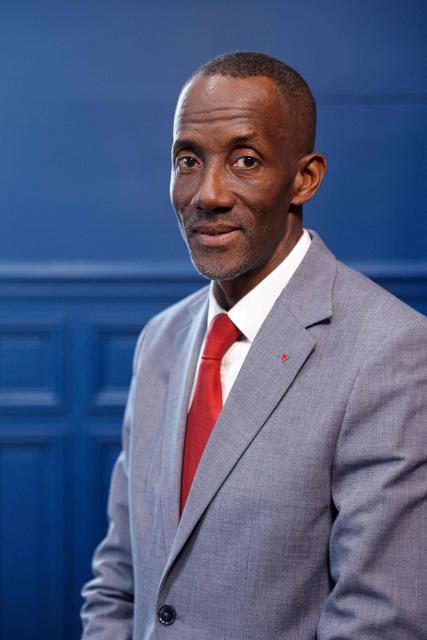 La France Insoumise (LFI) Saint-Denis Mayor Bally Bagayoko poses during a photo session following an interview with AFP at the city hall in Saint-Denis, northern suburb of Paris on April 1, 2026. (Photo by GEOFFROY VAN DER HASSELT / AFP)