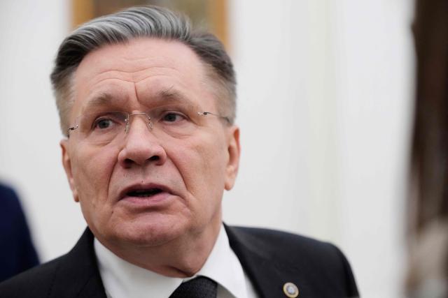 Alexey Likhachev, Director General of the Rosatom State Atomic Energy Corporation, attends talks between Russian President and Armenian Prime Minister at the Kremlin in Moscow, on April 1, 2026. (Photo by Pavel Bednyakov / POOL / AFP)