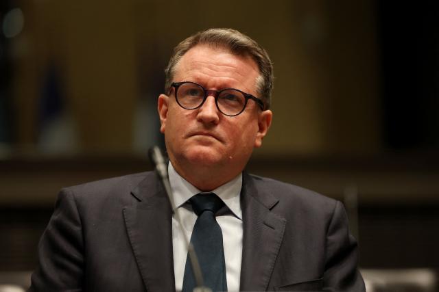 CEO of TF1 Rodolphe Belmer looks on as he attends a Parliamentary Commission Inquiry hearing on neutrality, functioning and funding of French public broadcasting service at the French National Assembly, in Paris, on April 1, 2024. (Photo by Anne-Christine POUJOULAT / AFP)