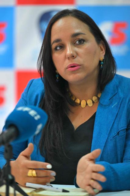 Ecuador's president of the Revolucion Ciudadana party, Gabriela Rivadeneira, speaks during a press conference for the foreign press at the party headquarters in Quito on April 1, 2026. The left-wing party Revolucion Ciudadana, which is aligned with former Ecuador's President Rafael Correa (2007–2017), was suspended for nine months in March 2026 due to a prosecutor’s investigation into alleged money laundering. (Photo by Rodrigo BUENDIA / AFP)