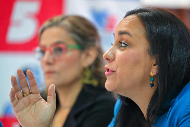 Ecuador's president of the Revolucion Ciudadana party, Gabriela Rivadeneira, speaks during a press conference for the foreign press at the party headquarters in Quito on April 1, 2026. The left-wing party Revolucion Ciudadana, which is aligned with former Ecuador's President Rafael Correa (2007–2017), was suspended for nine months in March 2026 due to a prosecutor’s investigation into alleged money laundering. (Photo by Rodrigo BUENDIA / AFP)