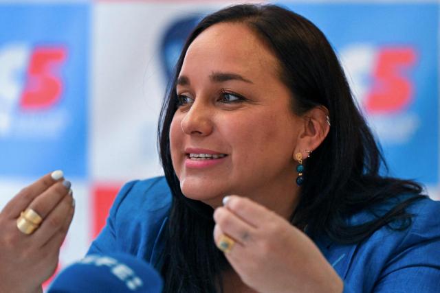 Ecuador's president of the Revolucion Ciudadana party, Gabriela Rivadeneira, speaks during a press conference for the foreign press at the party headquarters in Quito on April 1, 2026. The left-wing party Revolucion Ciudadana, which is aligned with former Ecuador's President Rafael Correa (2007–2017), was suspended for nine months in March 2026 due to a prosecutor’s investigation into alleged money laundering. (Photo by Rodrigo BUENDIA / AFP)