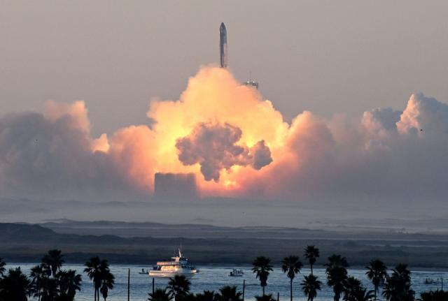 (FILES) SpaceX's Starship rocket launches from Starbase during its second test flight in Boca Chica, Texas, on November 18, 2023. Elon Musk's SpaceX has filed confidential papers with US securities regulators to go public, US media reported on April 1, 2026. The filing, which could be the largest initial public offering of all time, puts SpaceX on track to list on a public exchange by July, according to the Wall Street Journal and Bloomberg, which cited people familiar with the matter. (Photo by TIMOTHY A. CLARY / AFP)