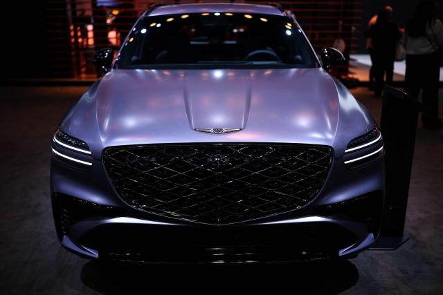A Genesis GV70 is pictured during the press preview for the New York International Auto Show at the Jacob Javits Convention Center in New York City on April 1, 2026. (Photo by CHARLY TRIBALLEAU / AFP)