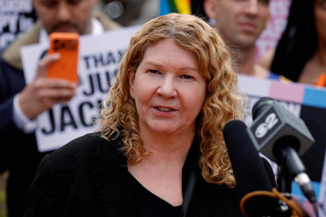 Stacy Lentz, owner of Stonewall Inn, speaks during a rally in response to the US Supreme Court's rejection of a Colorado law banning conversion therapy for LGBTQ+ minors, at Stonewall National Monument in New York, on April 1, 2026. The US Supreme Court ruled on March 31 against a Colorado state law banning "conversion therapy" for LGBTQ minors, siding with a Christian therapist who challenged it on the grounds of free speech. (Photo by Leonardo MUNOZ / AFP)