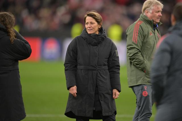 Bayern Munich's Director of the Women’s Football Department Bianca Rech reacts after the UEFA Women's Champions League, Quarter Final second-leg football match between FC Bayern Munich and Manchester United in Munich on April, 1 2026. (Photo by Markus FISCHER / AFP)