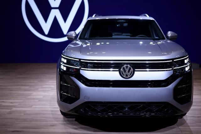A Volkswagen Atlas is pictured during the press preview for the New York International Auto Show at the Jacob Javits Convention Center in New York City on April 1, 2026. (Photo by CHARLY TRIBALLEAU / AFP)