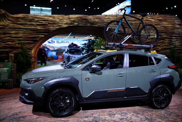 A Subaru Crosstrek is pictured during the press preview for the New York International Auto Show at the Jacob Javits Convention Center in New York City on April 1, 2026. (Photo by CHARLY TRIBALLEAU / AFP)