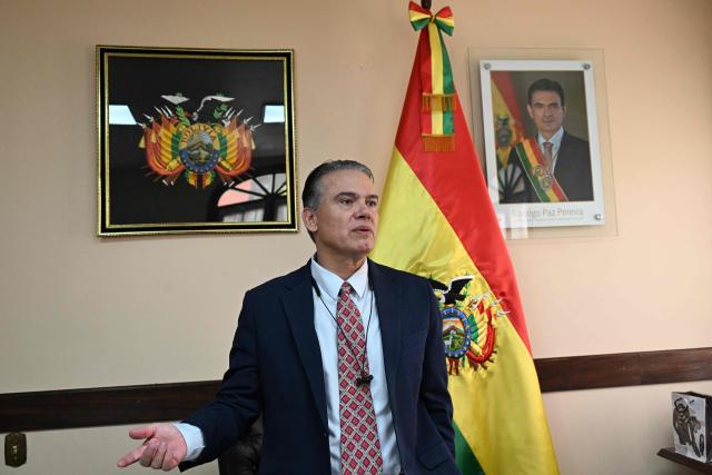 Bolivia's Vice Minister of Social Defense and anti-drug czar Ernesto Justiniano speaks during an interview with AFP in La Paz on April 1, 2026. Bolivia resumes joint investigations into drug trafficking cases with the US Drug Enforcement Administration (DEA) after an 18-year absence, anti-drug czar Ernesto Justiniano told AFP on April 1, 2026. (Photo by Aizar RALDES / AFP)
