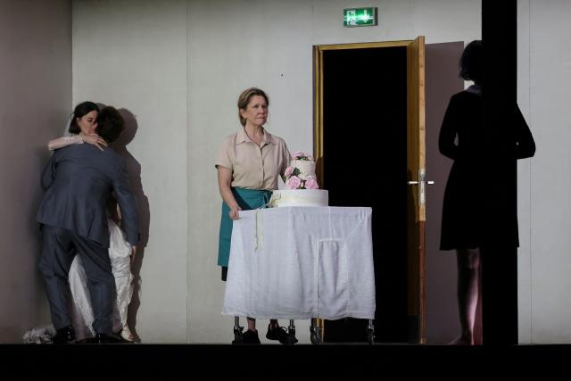 US opera mezzo-Soprano Joyce Didonato (C) performs on stage during a rehearsal of "Innocence", the final opera by the late Finnish composer Kaija Saariaho, at the Metropolitan Opera in New York on April 1, 2026. (Photo by ANGELA WEISS / AFP)