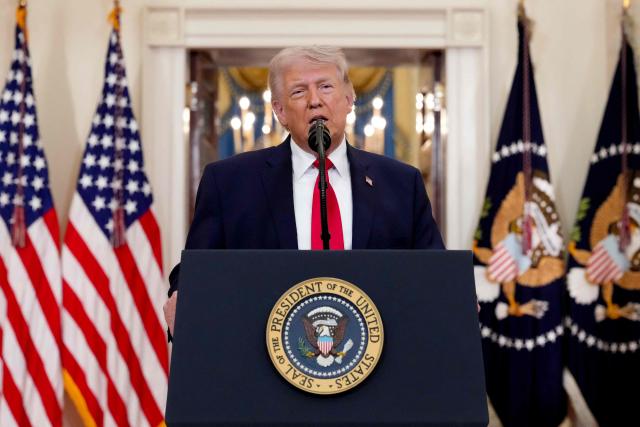 US President Donald Trump speaks during a televised address on the conflict in the Middle East, at the White House in Washington, DC, on April 1, 2026. (Photo by Alex Brandon / POOL / AFP)