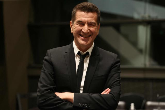 (LtoR) Combat press group founder Matthieu Pigasse, shareholders
 of audiovisual production group Mediawan, poses ahead of a hearing before the Commission of Inquiry into the Neutrality, Operation and Funding of Public Broadcasting at the National Assembly in Paris on April 2, 2026. (Photo by Alain JOCARD / AFP)