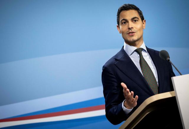 Dutch Prime Minister Rob Jetten addresses the press following the weekly cabinet meeting in The Hague on April 2, 2026. (Photo by Koen van Weel / ANP / AFP) / Netherlands OUT