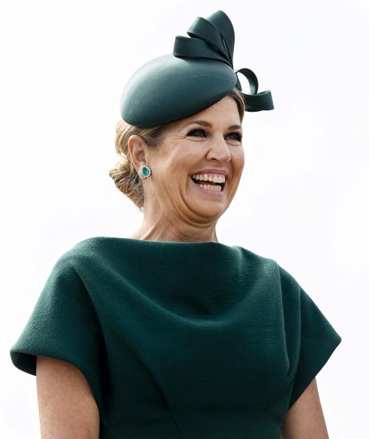 Queen Maxima of the Netherlands smiles as she unveils the staircase in front of the Kurhaus during the reopening of the renovated Scheveningen boulevard in The Hague April 2, 2026. (Photo by Remko de Waal / ANP / AFP) / Netherlands OUT