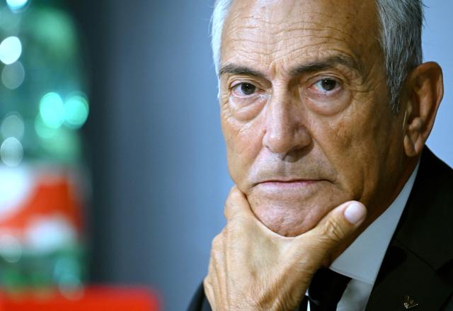 (FILES) Italian Football Federation President Gabriele Gravina looks on during a press conference at the Coverciano training ground in Florence, on September 2, 2023. Gabriele Gravina revealed he would step down as the country's top football official following a meeting held at the FIGC's headquarters in Rome on April 02, 2026. The head of Italy's football federation resigned, falling on his sword after the men's national team failed to qualify for the World Cup for a third consecutive time. (Photo by Filippo MONTEFORTE / AFP)