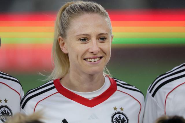 Frankfurt's Rebecka Blomqvist smiles prior to the start of the UEFA Women's Europa Cup second leg semi-final football match between BK Hacken and Eintracht Frankfurt at Hisingen Arena in Gothenburg, Sweden, on April 2, 2026. (Photo by Adam Ihse/TT / TT News Agency / AFP) / Sweden OUT