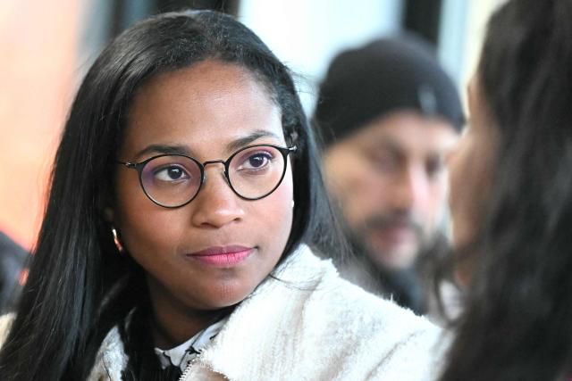 Villepint's mayor Mélissa Youssouf attends the presentation of National secretary of French left-wing party The Ecologistes Marine Tondelier's manifesto "What We Owe You. A Manifesto for a Left-Wing and Ecologist Primary" in support of a left-wing primary ahead of the 2027 presidential election in Villepinte on April 2, 2026. (Photo by Martin LELIEVRE / AFP)
