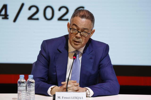 President of the Royal Moroccan Football Federation Fouzi Lekjaa speaks during the first operational meeting of the bilateral support committee for the 2030 World Cup in Salé on April 2, 2026. (Photo by Abdel Majid BZIOUAT / AFP)