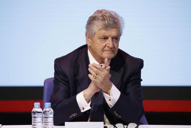 France’s junior Minister in charge of external trade Nicolas Forissier reacts during the first operational meeting of the bilateral support committee for the 2030 World Cup in Salй on April 2, 2026. (Photo by Abdel Majid BZIOUAT / AFP)