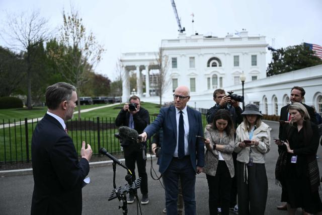 US Trade Representative Jamieson Greer speaks to reporters outside of the West Wing of the White House on April 2, 2026 in Washington, DC. (Photo by Brendan SMIALOWSKI / AFP)