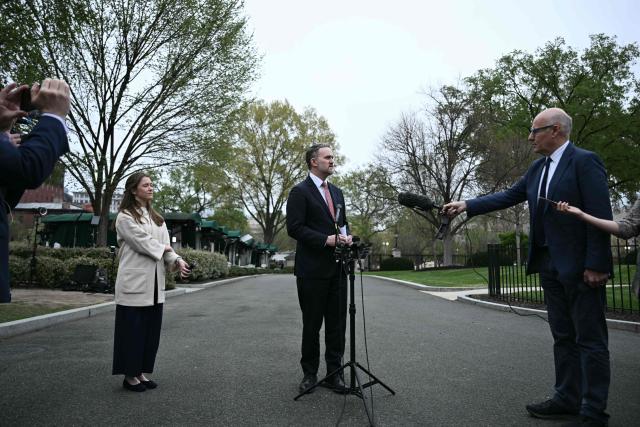 US Trade Representative Jamieson Greer speaks to reporters outside of the West Wing of the White House on April 2, 2026 in Washington, DC. (Photo by Brendan SMIALOWSKI / AFP)