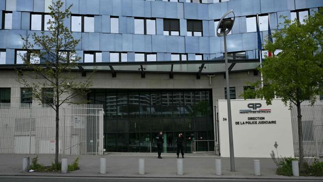 This photograph shows a general view of the entrance of the headquarters of the judiciary police in Paris, France, on April 3, 2026. (Photo by Blanca CRUZ / AFP)