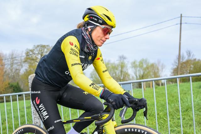 French Pauline Ferrand-Prevot of Team Visma-Lease a Bike takes part in a training session ahead of the Tour of Flanders cycling race on the Paterberg climb in Oudenaarde on April 3, 2026. (Photo by DAVID PINTENS / Belga / AFP) / Belgium OUT