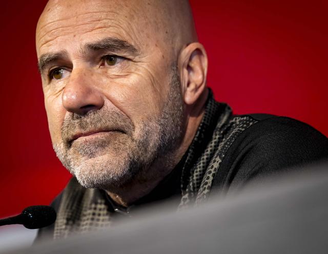 PSV's coach Peter Bosz gives a press conference on the eve of the Dutch Eredivisie football match against FC Utrecht in Eindhoven on April 3, 2026. (Photo by Sem van der Wal / ANP / AFP) / Netherlands OUT